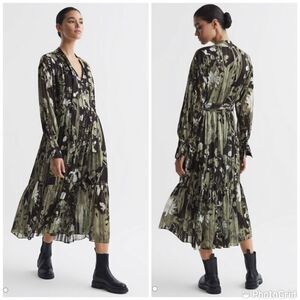 NWT Reiss LOTTIE FLORAL PRINT TIE NECK MIDI DRESS